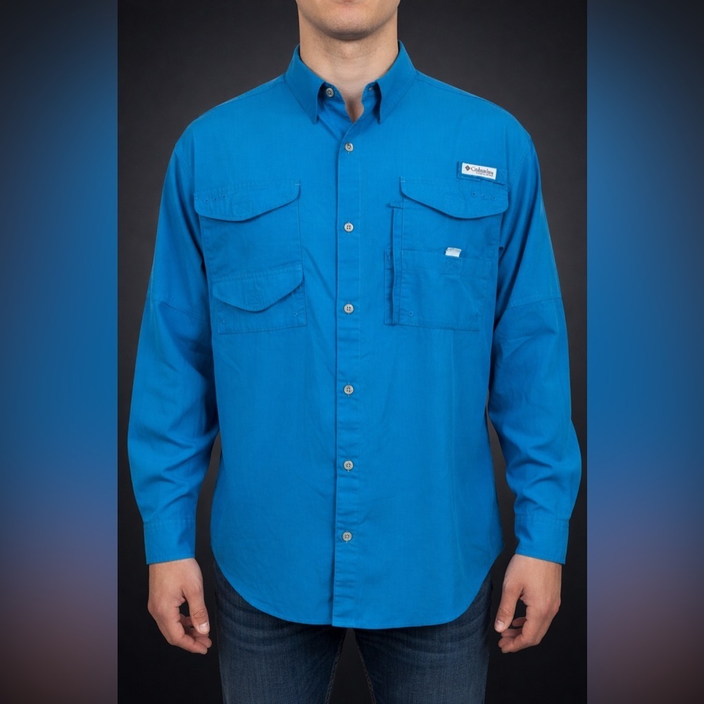 Columbia PFG Fishing Shirt Mens Blue Long Sleeve Vented Bahama